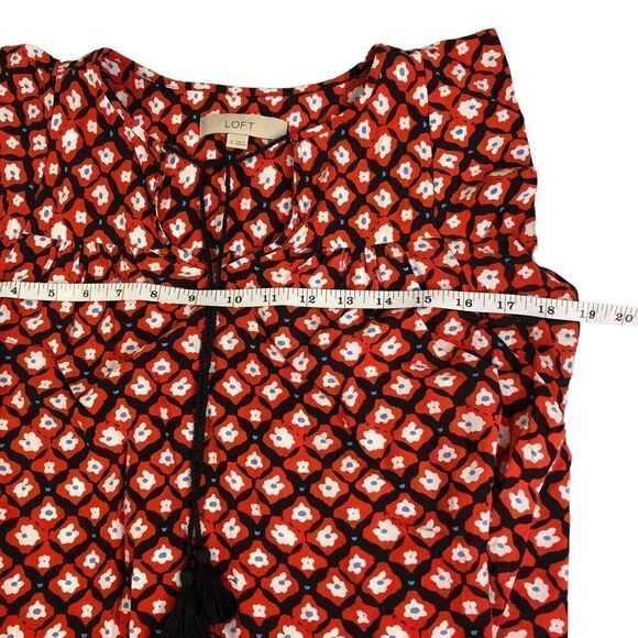 LOFT Amaryllis Tassel Floral Print Red Black Dress Sz XS - Picture 5 of 8